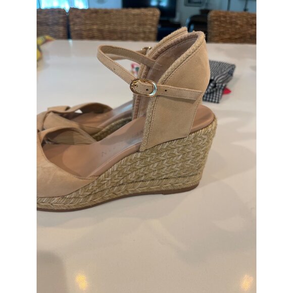 Stuart Weitzman Beige Suede Espadrille Wedge Sandals With Ankle Strap & Braided - Picture 7 of 10